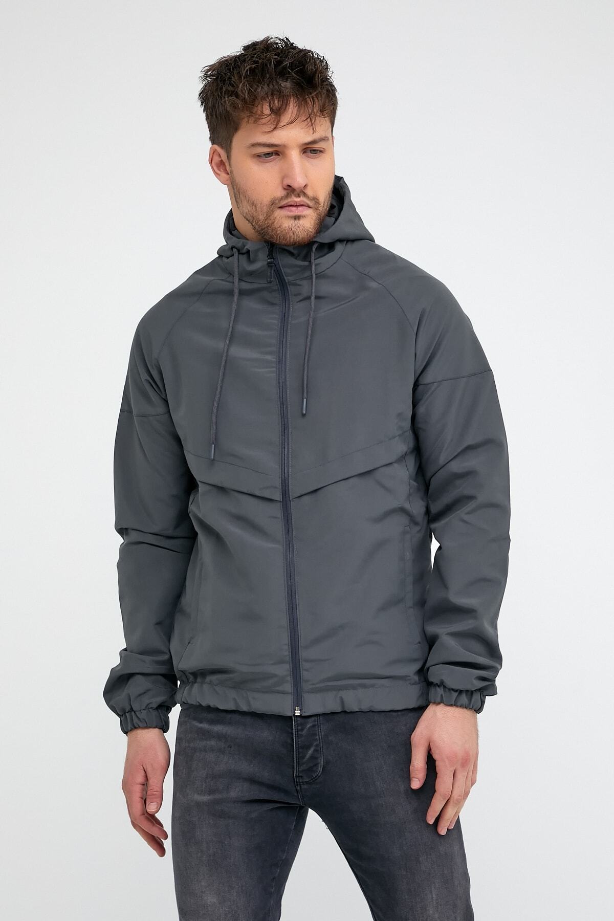 Erkek Slim Fit Su Ve Rüzgar Geçirmez Mevsimlik Mont — خاکستری TYC00329976379 — تصویر 5 از 5