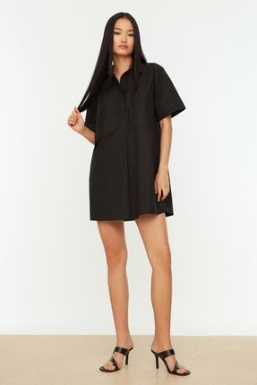 Siyah Geniş Kesim Cep Detaylı Gömlek Elbise TWOSS21EL1912