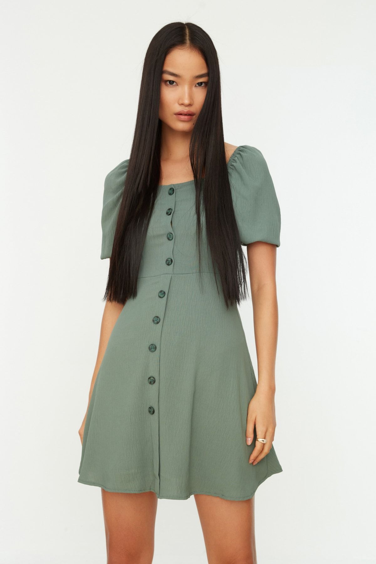 Kolekcia Trendyol-Mint A-line balónové mini tkané šaty TWOSS20EL2314 5