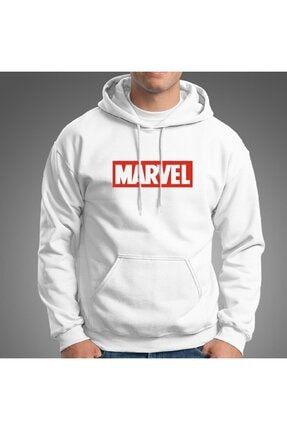 Beyaz Marvel Baskılı Kapüşonlu Sweatshirt FoxskinSportswearCompanymarvel