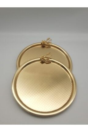 Gold Sunum Tepsi 2 Li Nokta Detaylı Japon Güllü Dekoratif Gol Servis Tepsisi ESN0018