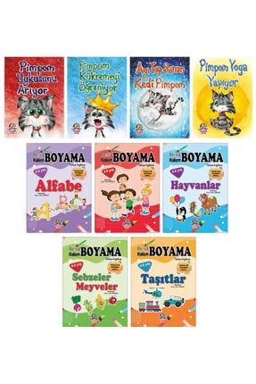Kedi Pimpom’un Maceraları Set(4 Kitap) + Renkli Kalem Boyama Serisi(5 Kitap) 4+ Yaş 9 Kitap Set YAG382