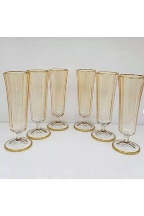6lı Bal Rengi Gold Detaylı Kısa Ayak Uzun Flüt Kadeh Msba029 MSBA029