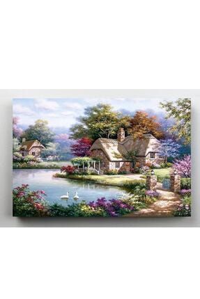 Orman Evleri Gölet Kanvas Tablo 60x120 cm YKVS-84