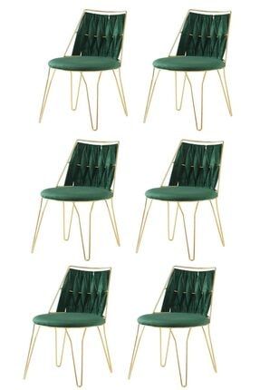 6 Adet Ada Örgülü Sandalye Yeşil Metal Gold Mutfak Salon Yemek Odası Sandalyesi ADA ÖRGÜLÜ YEŞİL 6 ADET