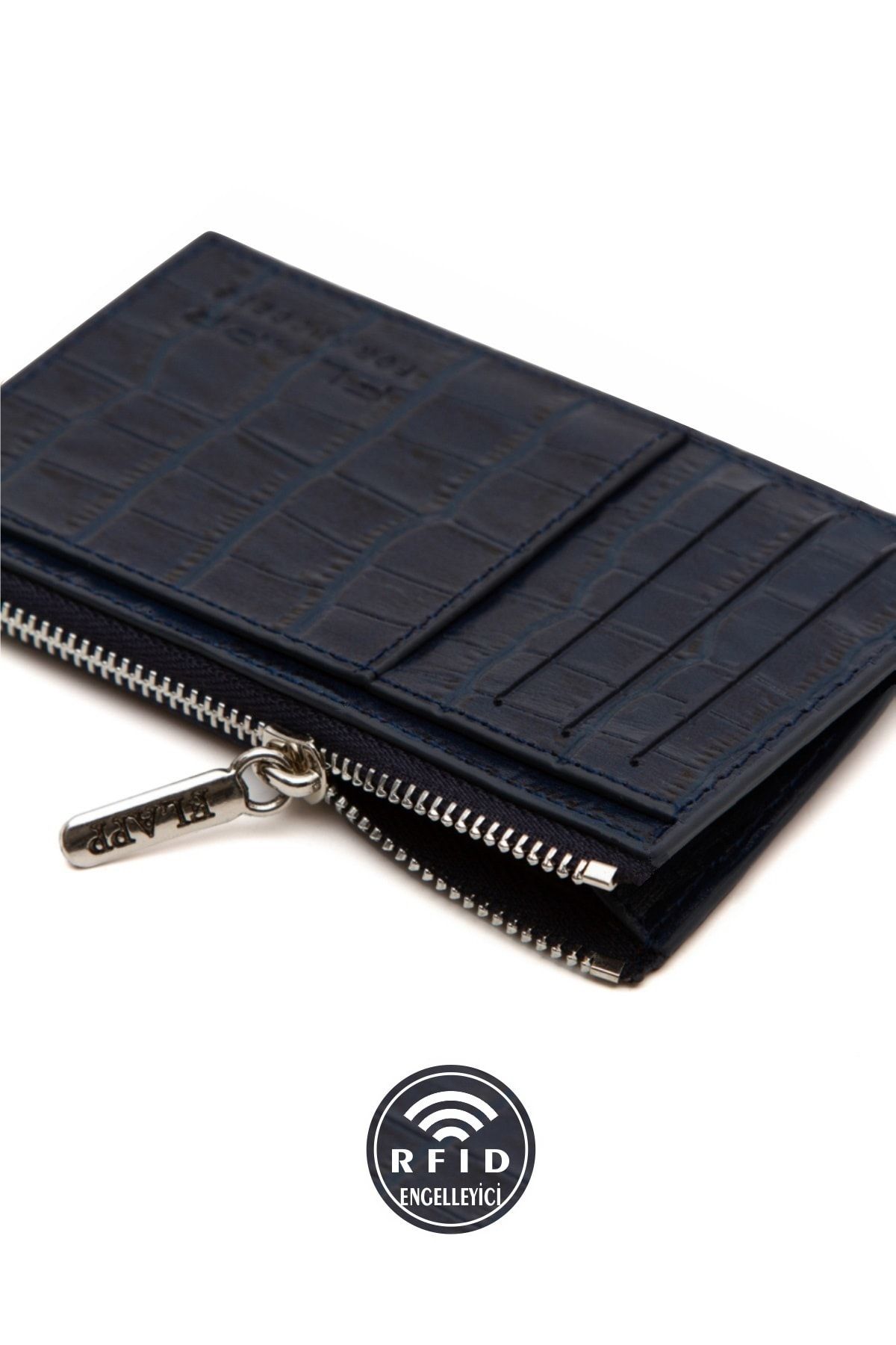 Flapp Leather Navy Blue Crocodile Rfid Protected Women s Bag