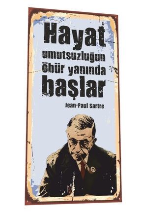 Jean - Paul Sartre Mini Retro Ahşap Poster 6760328934249