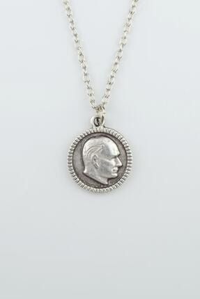 Atatürk Madalyon Erkek Kadın Kolye Antik Gümüş Kaplama - 60 Cm Düz Zincir 1054
