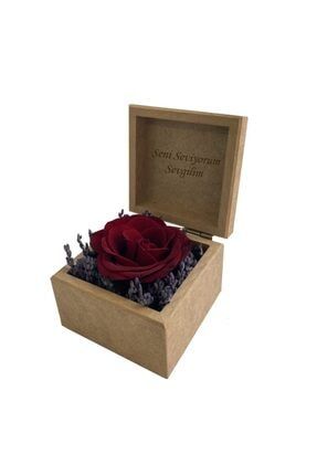 Solmayan Gerçek Sonsuz Gül Seni Seviyorum Sevgili Hediyeliği Design Flower Box Hediyelik Ahşap dfb0001