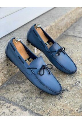 Erkek Mavi Hakiki Deri Ayakkabı Loafer 00762