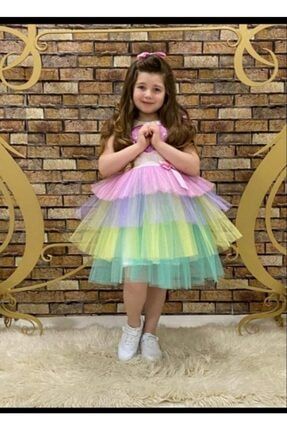 Kız Çocuk Pembe Pullu Çok Katlı Tütülü Elbise UNCRNABYE01