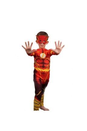Erkek Çocuk Kırmızı Flash Kostümü Maskeli Kolkjh