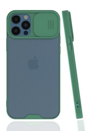 Iphone 12 Pro Kılıf Kamera Sürgülü Yeşil Renk Silikon Tam Koruma Kapak platin-ip-12-Pro