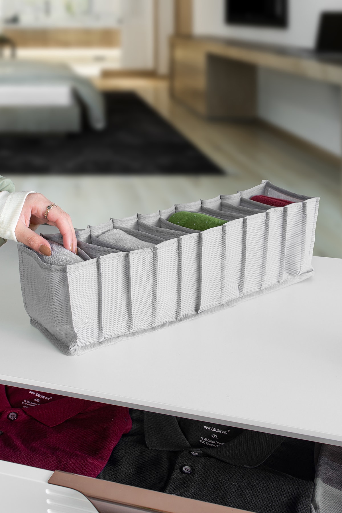 Serstil 11 Gözlü Antrasit Çekmece Içi Düzenleyici Organizer – Small - 11 X 41 X 12 Cm