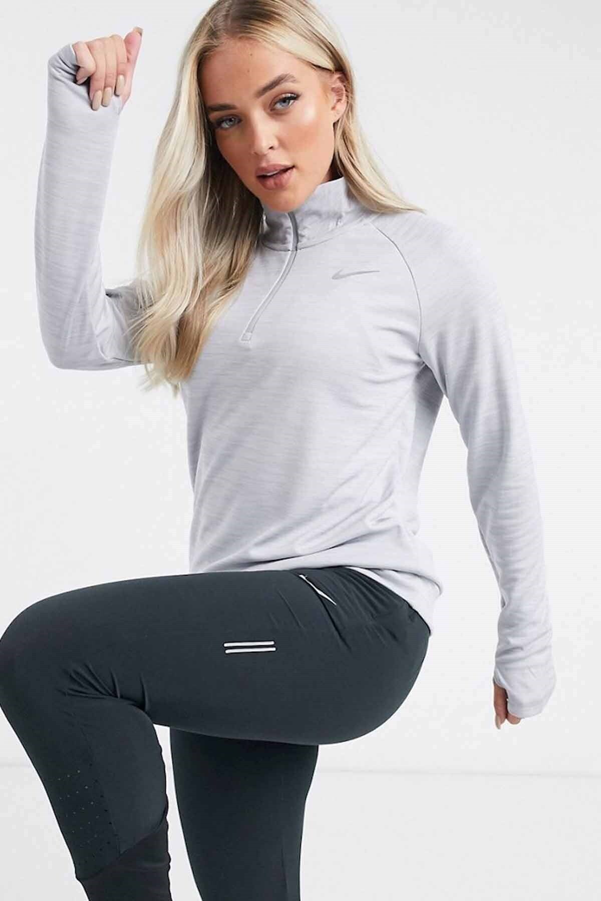 Nike 1/4-zip Running Top Kadın Sweatshirt Cu3267-077-gri
