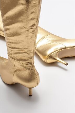 Gold Deri Kadın Topuklu Çizme SIBEAL