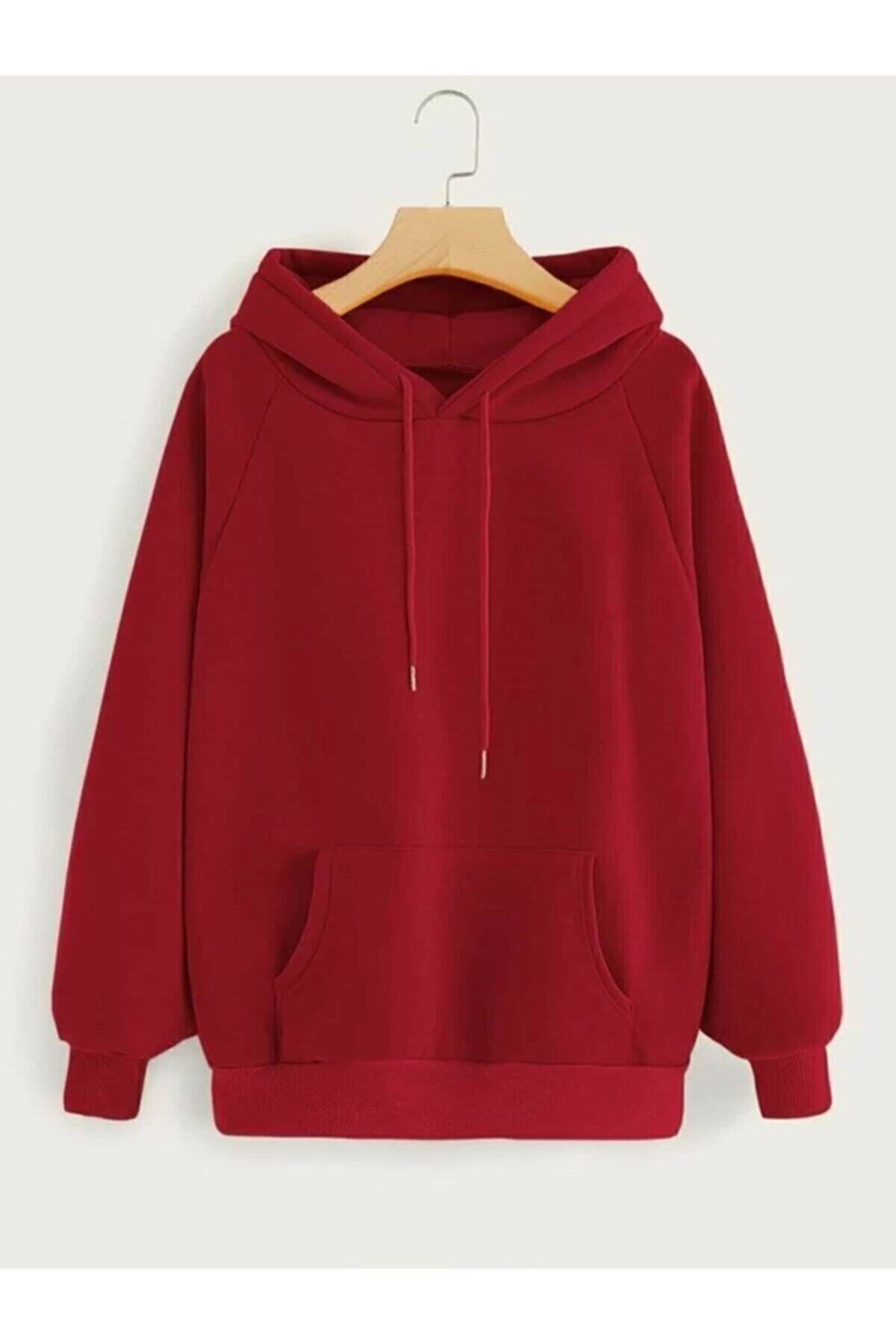 FoxSkin Sportswear&Company Foxskinsportswearcompany Düz Kırmızı Kapüşonlu Sweatshirt