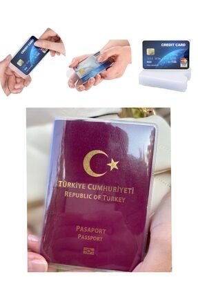 3 Adet Su Geçirmez Şeffaf Pasaport Kabı 10 Adet Tüm Kartlar Için Kart Kabı Pasaportluk Kabı Seti 2Lİ SET