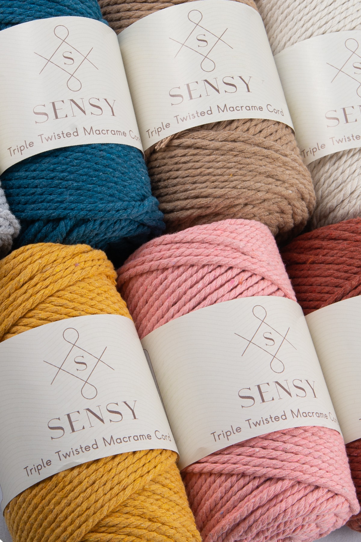 SENSY-Premium 3 Twist 3mm Three Twist Scanned Macrame Rope Rope Rope Set of 3 Ecru-brick-milky Brown 5