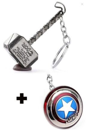 Thor Ve Captain America Metal Gümüş Anahtarlık Seti Ars-thor-amerıca