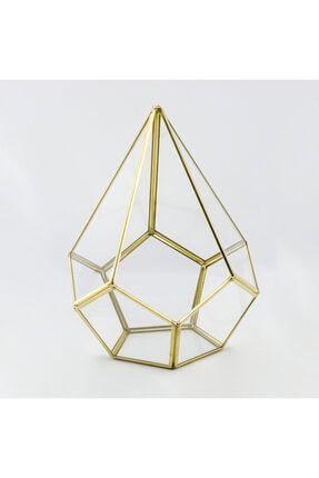 31x22x22cm Pirinç Gold Brass Çikolata Kutusu Geometrik Teraryum Prizma Cam Fanus Nişan Masası Sunumu ECD0033ANK