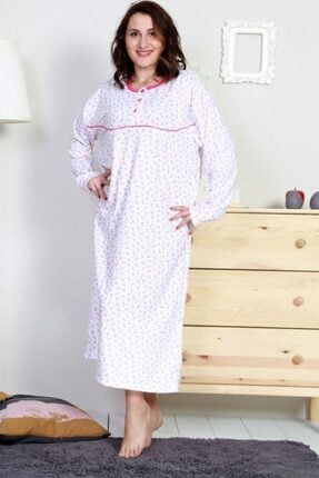 Kadın Büyük Beden - Anne Gecelik Pijama Modeli -pembe PİJAMA01