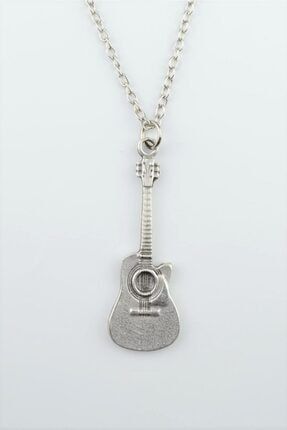 Akustik Klasik Gitar Erkek Kadın Kolye Antik Gümüş Kaplama - 60 Cm Düz Zincir 1039