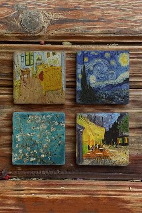 Taş Bardak Altlığı Stone Coasters - 4lü Set Vincent Van Gogh Tabloları BA553