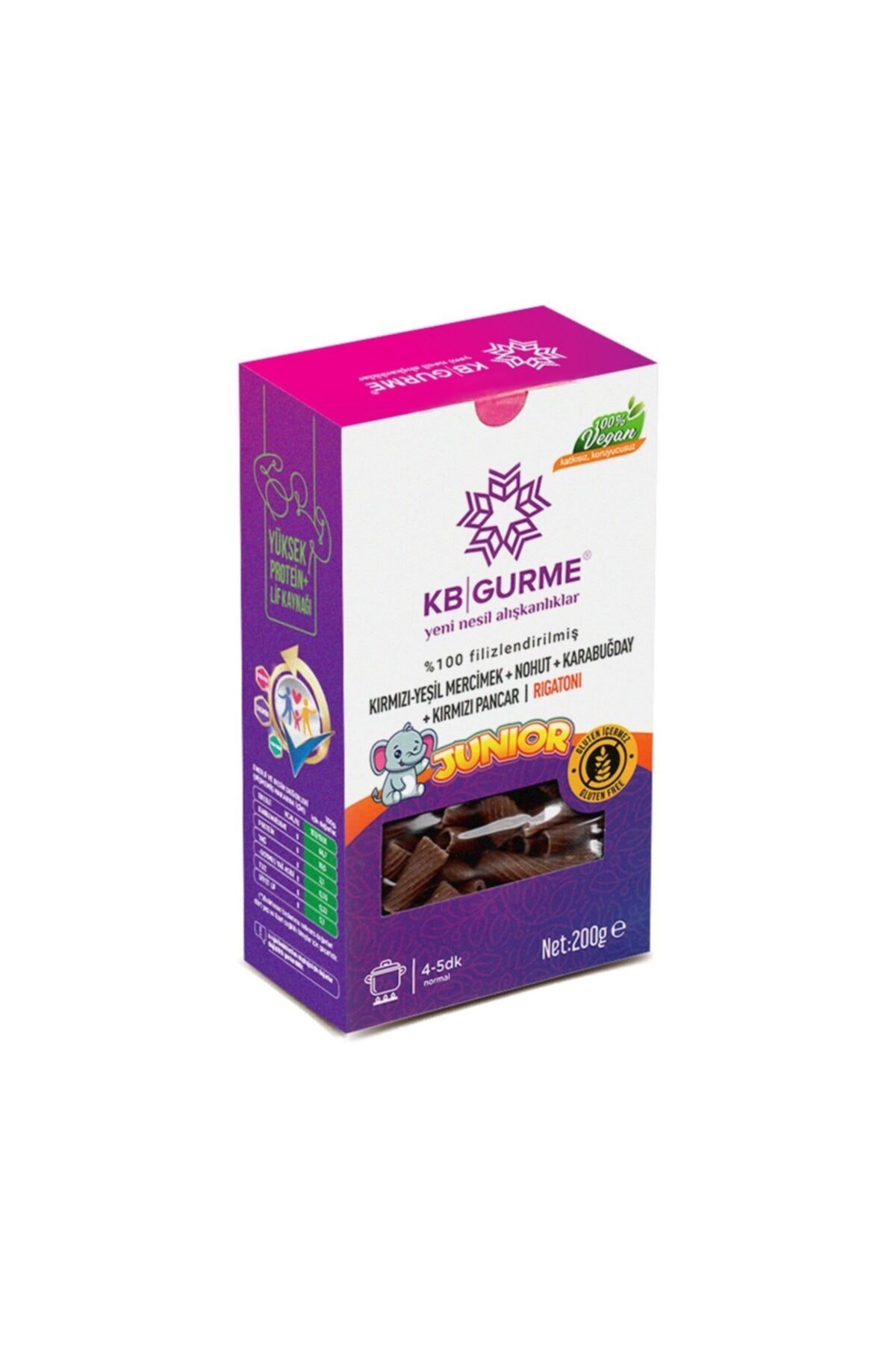 Kbgurme Glutensiz & Vegan Filizlendirilmiş Sebzeli Premium Junior Rigatoni 200 gr