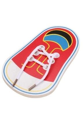 Ahşap Ayakkabı Bağlama Oyunu Eğitici Öğretici Gelişim Bağcık Öğrenme Oyunu Renkli Oyuncak WB-İAA-021