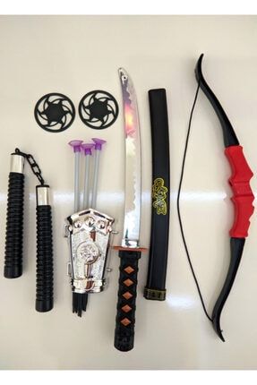 Ninja Samuray Dövüş Savaş Seti Ok Yay Kılıç Kalkan Mınçıka Ninja Yıldız Fırlatma Bıçağı 10 Parça OKYAYSET