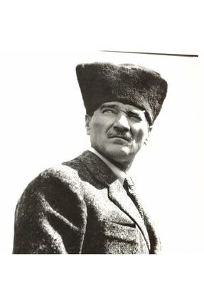 Kalpaklı Mustafa Kemal Atatürk Siyah Beyaz 16 Cm X 16 Cm Retro Ahşap Poster 8430143572289
