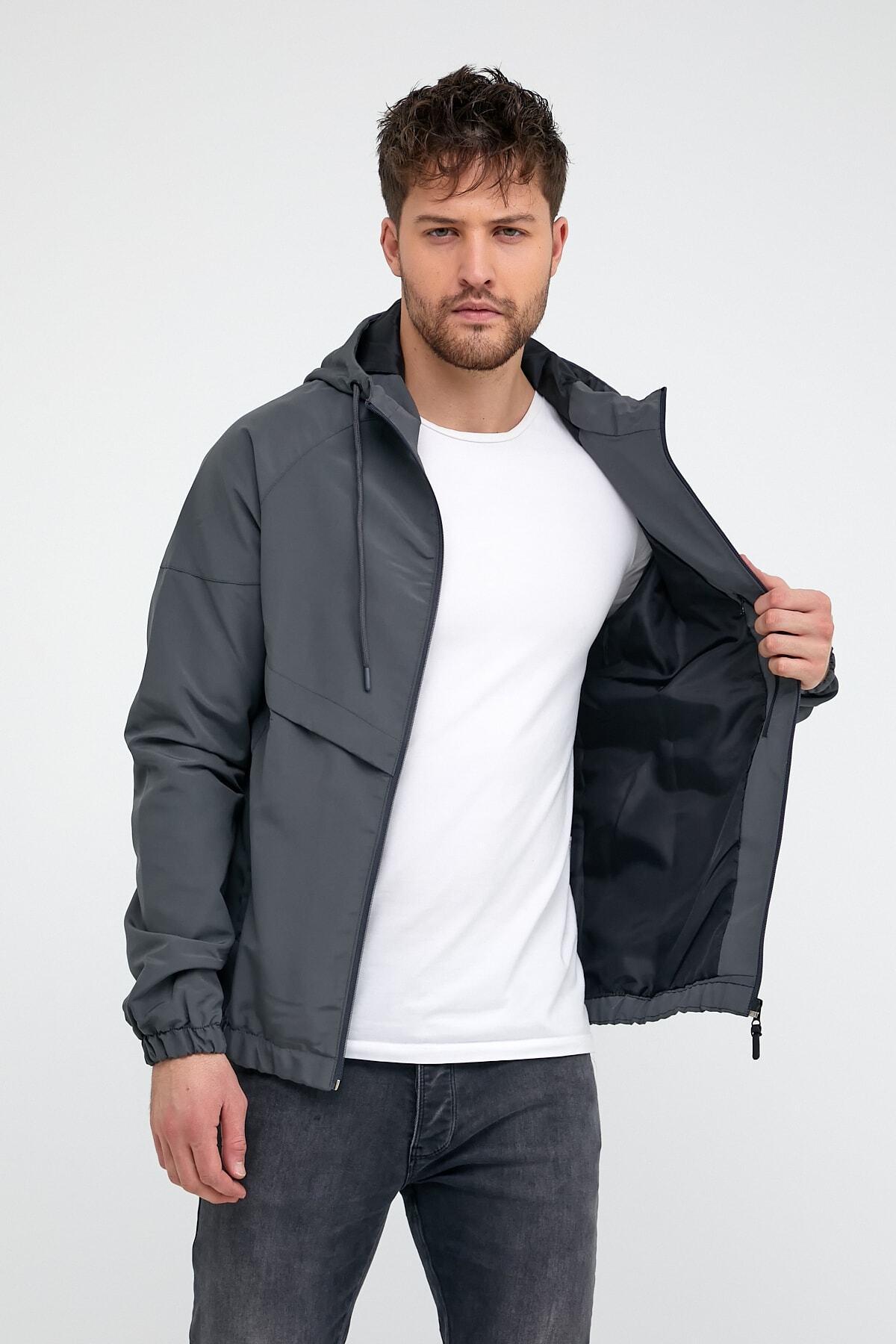 Erkek Slim Fit Su Ve Rüzgar Geçirmez Mevsimlik Mont — خاکستری TYC00329976379 — تصویر 2 از 5