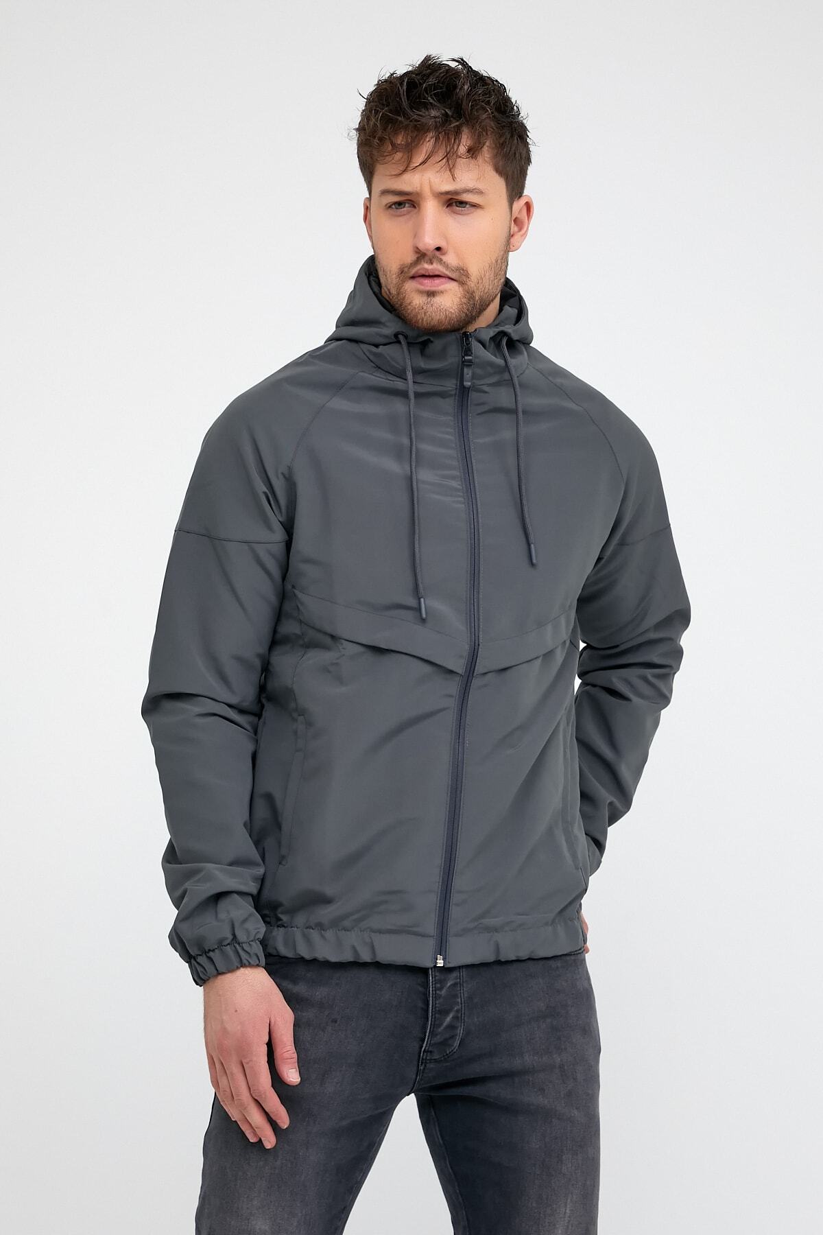 Erkek Slim Fit Su Ve Rüzgar Geçirmez Mevsimlik Mont — خاکستری TYC00329976379 — تصویر 4 از 5