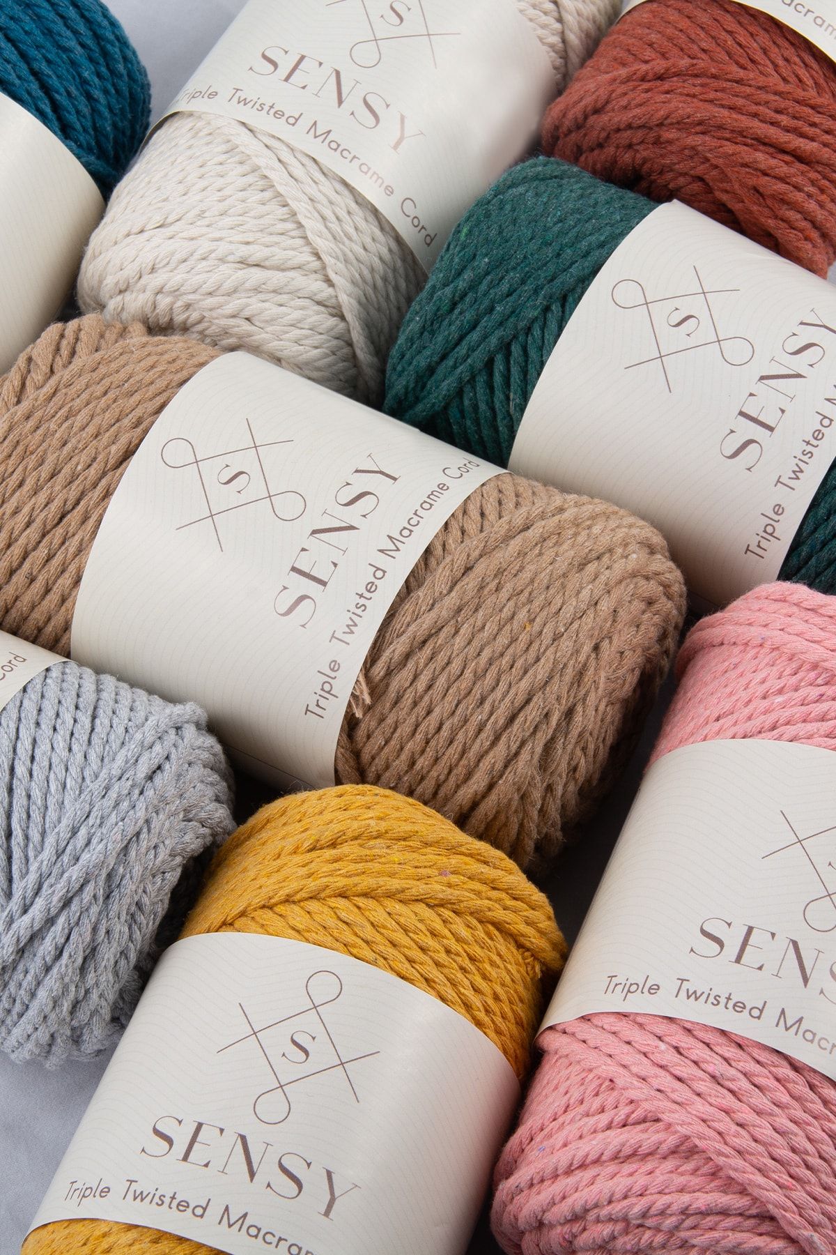 SENSY-Premium 3 Twist Macrame Rope 3mm Three Twist Scanned Rope Thread Set of 3 Milk Coffee-nafti Green-ecru 5