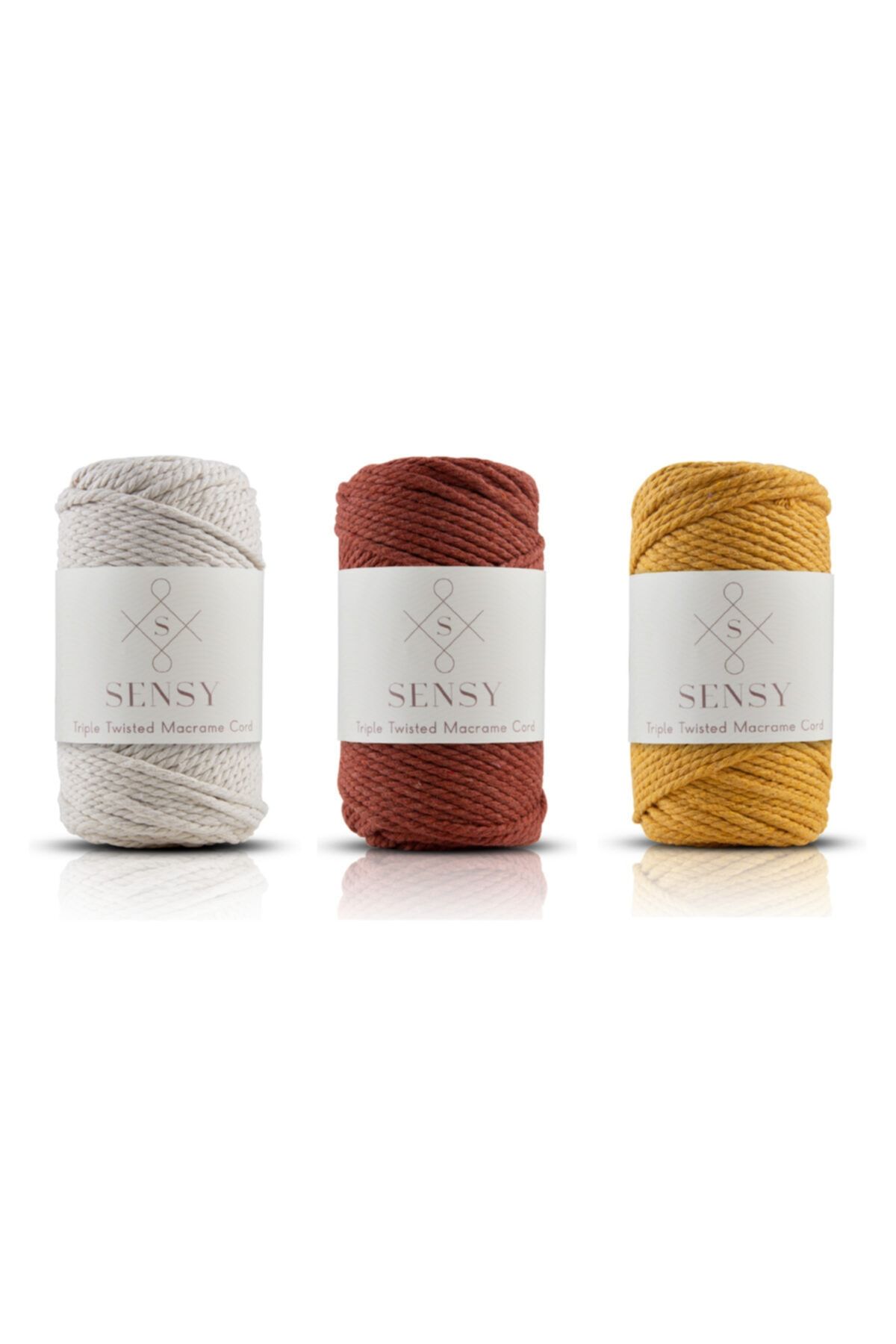 SENSY-Premium 3 Twist Macrame Rope 3mm Three Twist Scanned Macrame Rope Rope Set of 3 Ecru-tile-mustard 1