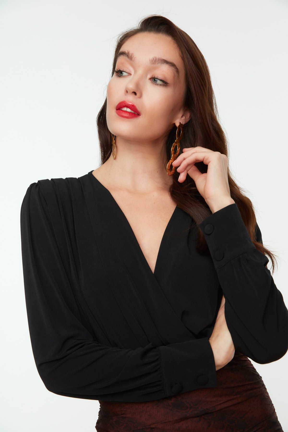 Trendyol Collection-Schwarzer Wickel-Strick-Body mit Druckknöpfen TPRSS21BD0029 3