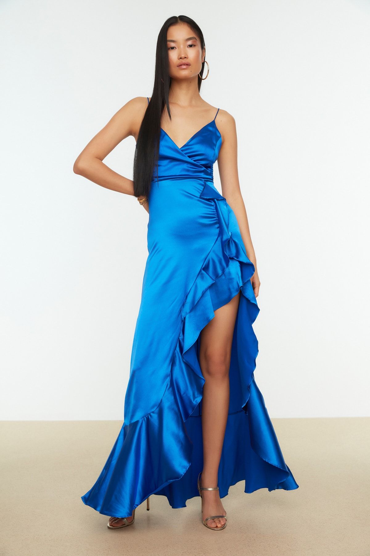 Trendyol Collection-Rochie de seara lunga cu voluri din satin - TPRSS20AE0198 5