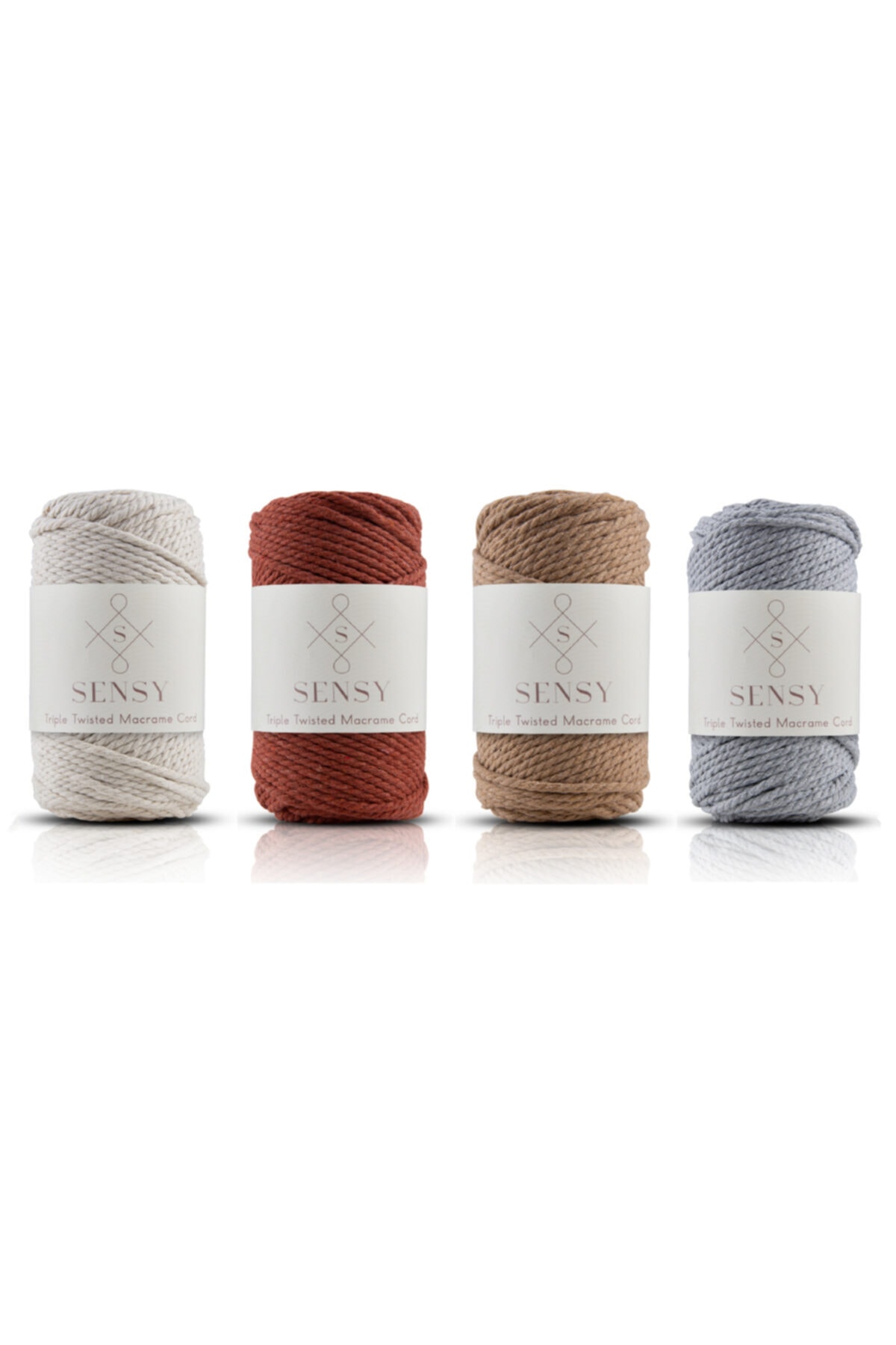 Premium Macrame Rope 3mm Three Twist Scanned Rope Rope Set of 4 Ecru-tile-milk Brown-light Gray