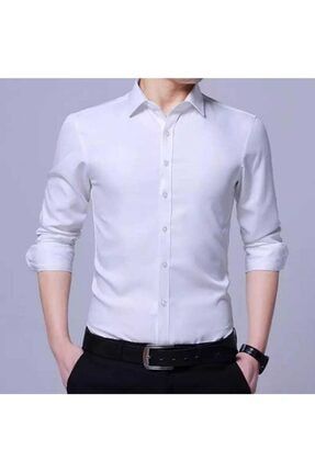Slim Fit Beyaz Uzun Kol Gömlek AT56