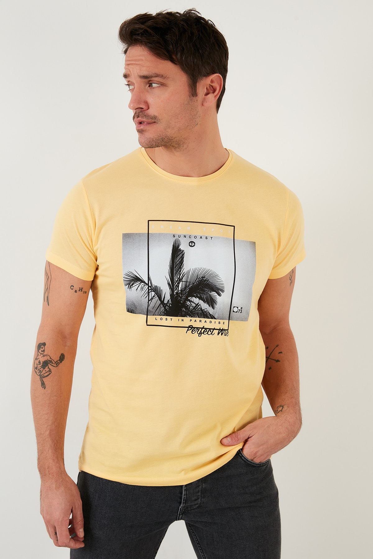 تیشرت مردانه زرد بوراتی | 541PERFECTWAVE اورجینال - تصویر 3
