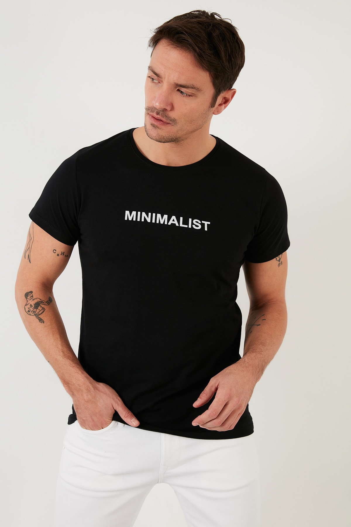 تیشرت مردانه مشکی بوراتی | 541MINIMALIST اورجینال - تصویر 3