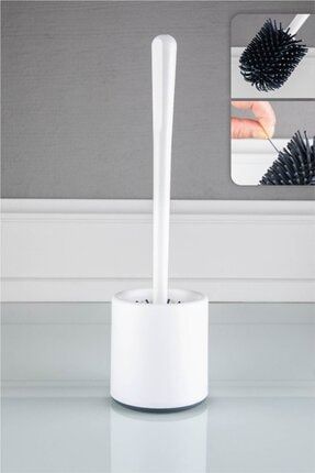Yuvarlak Silikon Uçlu Tuvalet Temizleme Fırçası, Wc Fırçalık Beyaz BYV-TVLTFRÇ002