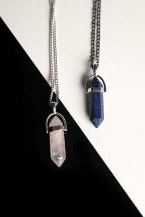 Pembe Kuvars-lapis Lazuli Doğal Taş Çivi Çift Sevgili Kolyeleri Tky0230
