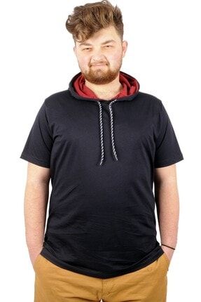 Lacivert Büyük Beden Oversize Kapşon Basic Tshirt 21115