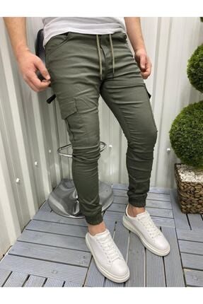 Slim Fit Beli Ve Paçası Lastikli Kargo Cep Pantolon (Haki) DCS504
