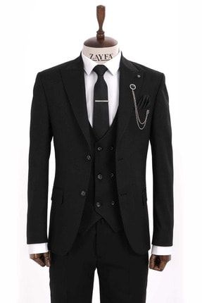 Siyah Armürlü Slim Fit Takım Elbise ZYF-TKM-T21028-06