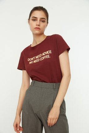 Kahverengi Baskılı Basic Örme T-Shirt TWOSS20TS0267