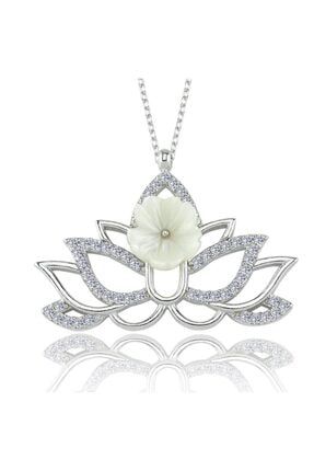 Işıltılı Lotus Manolya Çiçeği Flowers Gümüş Kolye KL03003-MLV