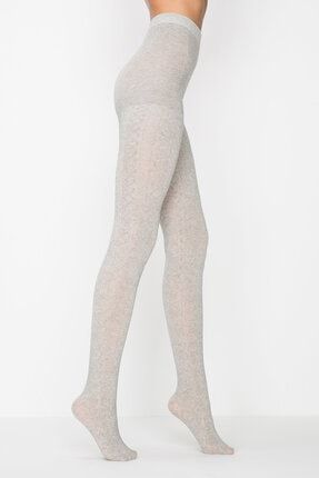 Kadın Açık Gri Karina Kendinden Desenli Kalın Kışlık Külotlu Çorap 5003569